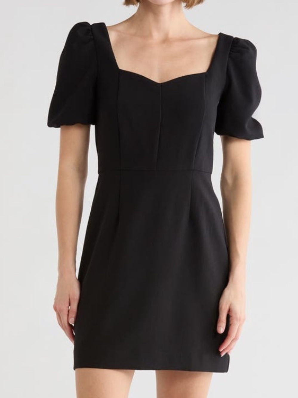 French Connection Black Square-Neck Puff Sleeve Mini Dress